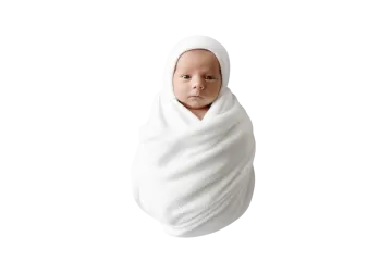 a baby wrapped in a white blanket