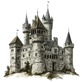 a castle with turrets on top of it