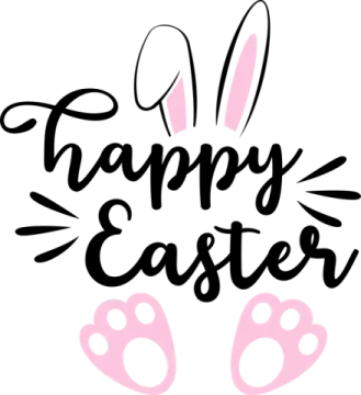 a black and pink bunny ears with the words happy easter