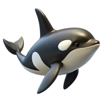 a black and white orca whale on a white background