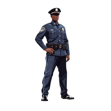 a police officer in uniform standing with his hands on his hips