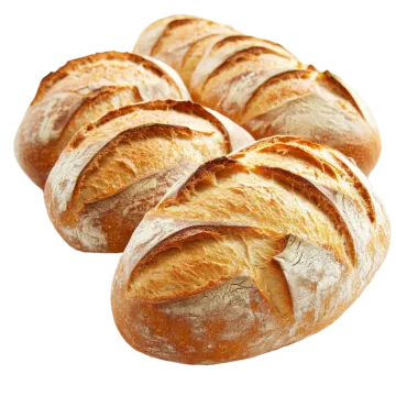a bunch of freshly baked bread on a white background