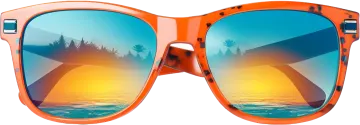a pair of orange sunglasses with mirrored lenses