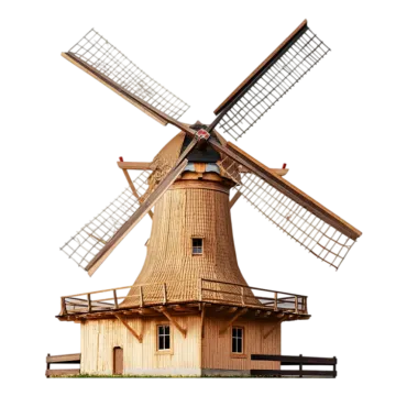 a wooden windmill on a white background