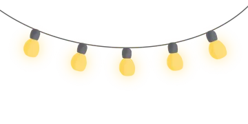 a string of yellow christmas lights on a white background