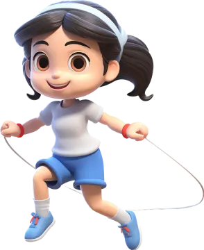 a little girl is playing with a skipping rope