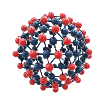 a molecule with red, white and blue spheres