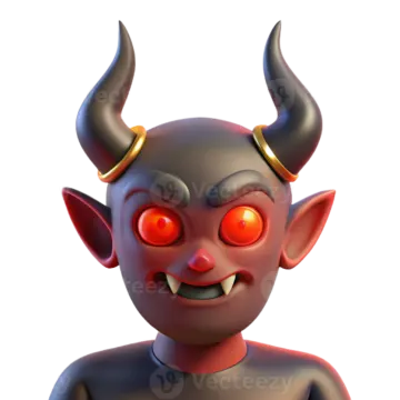 a cartoon character with red eyes and horns