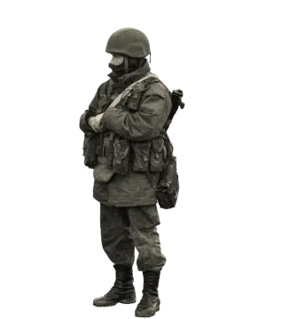 a soldier standing with his back to the camera