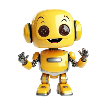 a yellow robot with headphones on