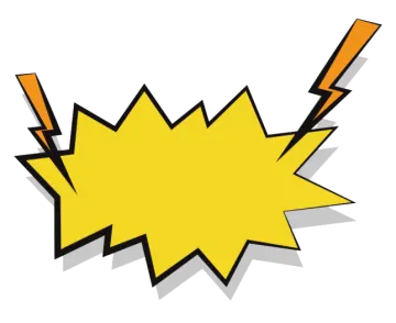 a yellow and black comic speech bubble
