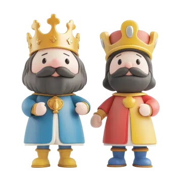 two figures of king and queen wearing crowns