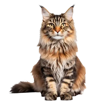 a long haired cat sitting and looking at the camera