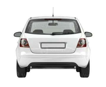 the rear view of a white car