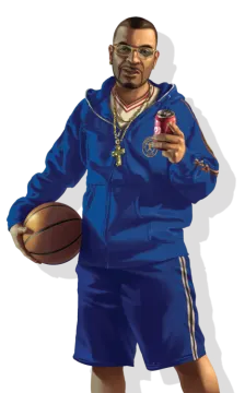 a man in a blue jacket holding a basketball ball