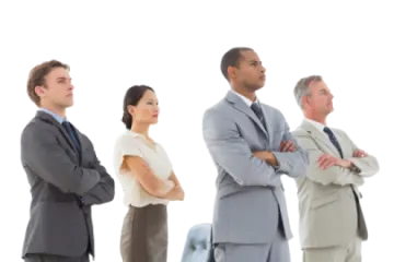 a group of business people standing in line