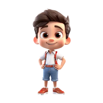 a little boy in overalls and suspends standing with his hands on his hips