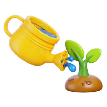 a watering pot with a plant growing out of it