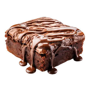 a piece of chocolate brownie on a white background