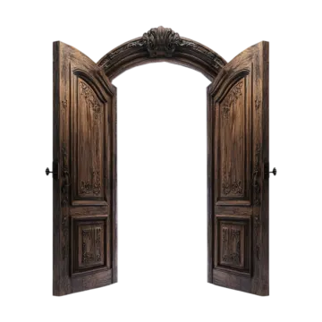 an open wooden door on a white background