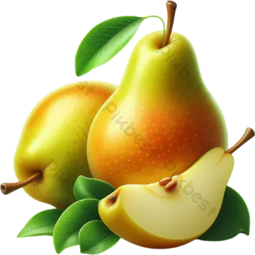 two pears with leaves on a white background