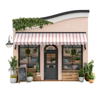 an illustration of a small shop with plants and flowers