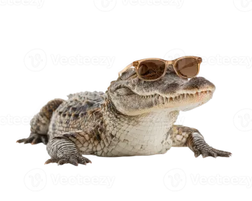a small alligator with sunglasses on its head