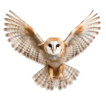 barn owl in flight isolated on a white background