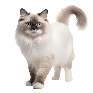 a white and brown cat with blue eyes