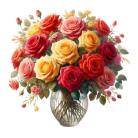 a vase filled with red and yellow roses