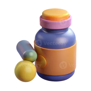 an orange and blue bottle with a yellow cap