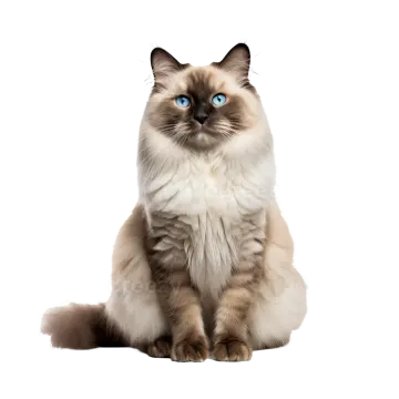 a cat with blue eyes sitting down
