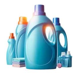 a bottle of deter and other cleaning products