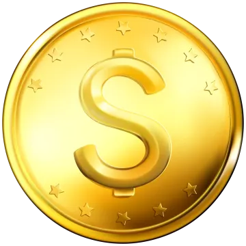 a gold coin with the letter s on it
