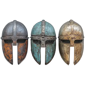 three different types of medieval helmets