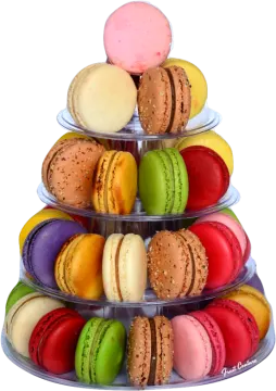 a tower of colorful macarons
