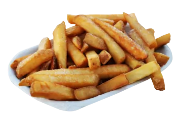 a plate of french fries on a white background
