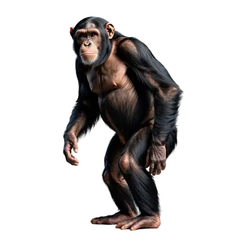 a chimpan standing in front of white background