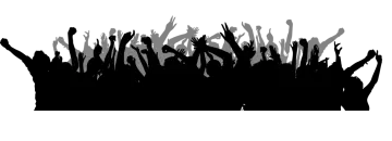 a crowd of people with their hands in the air