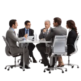 a group of people sitting around a table