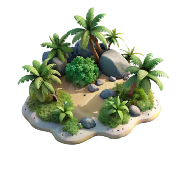 a small island with palm trees and rocks