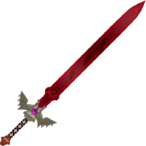 a sword with a red blade on it
