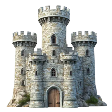 an old castle with a wooden door on top