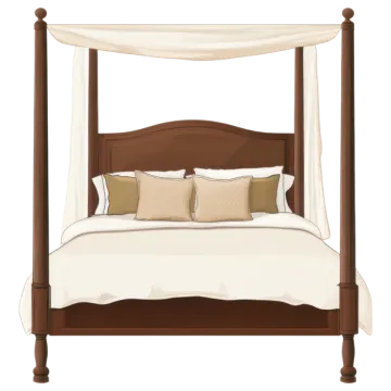 a bed with a canopy and pillows