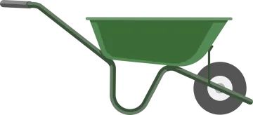 a green wheelbare with wheels