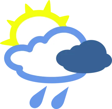 a blue and yellow cloud with a sun