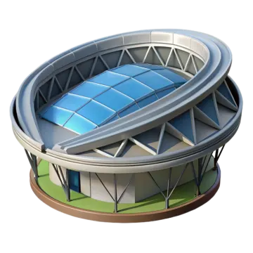 an image of a stadium with a blue roof