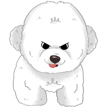 a white dog with black eyes and a red tongue
