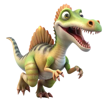 a cartoon dinosaur running with its mouth open