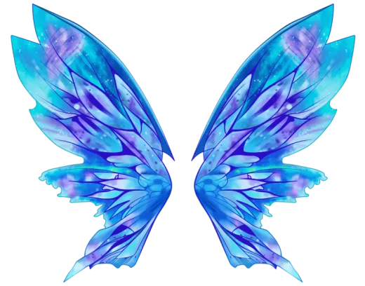 a pair of blue wings on a white background